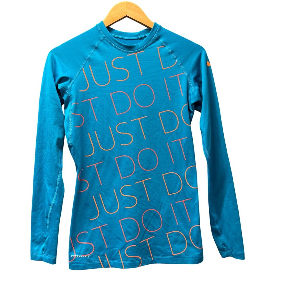 Nike Pro Combat Shirt Womens Small Blue Therma-Fit Dri-Ft Activewear Thumbholes